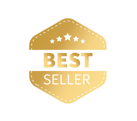 Best seller golden label badge isolated on white background. Quality certificate seal. Vector illustrationのイラスト素材