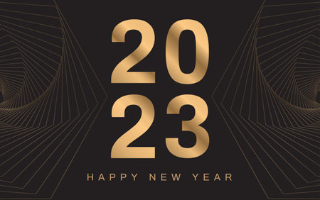 Happy New Year 2023. Golden line wave on black background. Luxury style. Vector illustration.