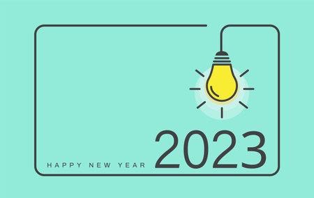 Happy new year 2023 with a light bulb. New year banner. copy space. Idea and creative, inspiration...
