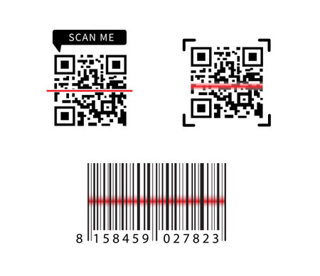 Laser Scanning label with barcode. Realistic barcode icon. Scan me icon. Scan qr code icon for payment, mobile app, website Vector illustration.のイラスト素材