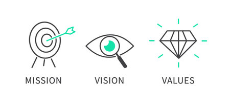 Mission, Vision and Values icon.  Organization mission. Success and growth Business concept. flat design. Vector illustrationのイラスト素材