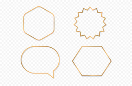 Set of golden frames Isolated on transparent background. Luxury design templates. Vector illustrationのイラスト素材
