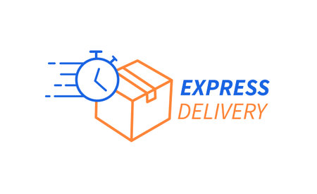 Express delivery with Stopwatch and Cardboard box icon. Online shopping concept. Fast shippingのイラスト素材
