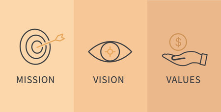 Mission, Vision and Values icon. Business success concept. Organization mission. flat line icon. Vector illustrationのイラスト素材