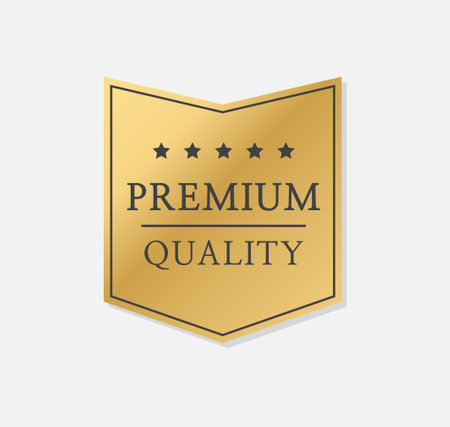 Premium quality badge or label. Gold vector medal. Golden ribbon. Vector illustrationのイラスト素材