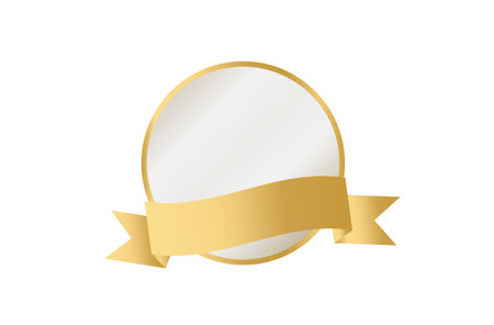 Golden badge blank. Branding logo element design. Ribbon sale banner. Vector illustrationのイラスト素材