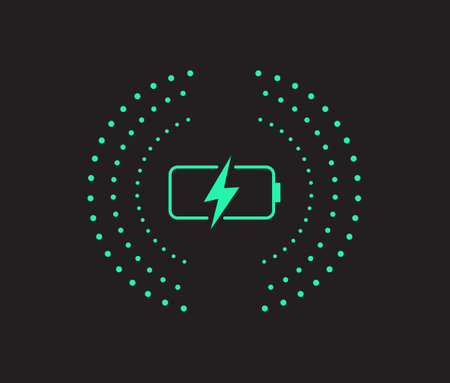 Wireless charging. Fast charging icon. Battery charge indicator icon. Level battery energy. Vector illustration.のイラスト素材