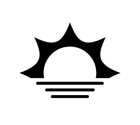 Sunrise and sunset icon. Sun over sea or ocean icon. Solar icon. Summer sea trave concept. Vector illustrationのイラスト素材