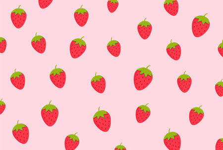 Strawberry seamless pattern background. Ripe strawberry. Red berry fruit. Vector illustration.のイラスト素材
