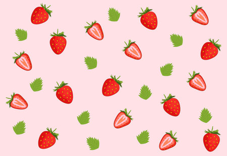 Strawberry seamless pattern background. Ripe strawberry. Red berry fruit. Vector illustration.のイラスト素材