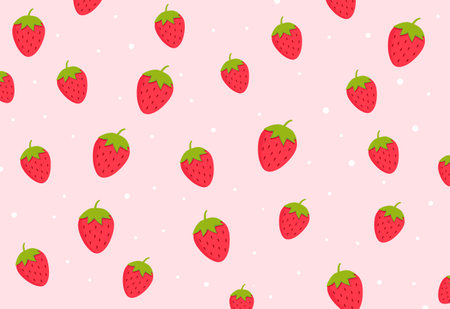 Strawberry seamless pattern background. Ripe strawberry. Red berry fruit. Vector illustration.のイラスト素材