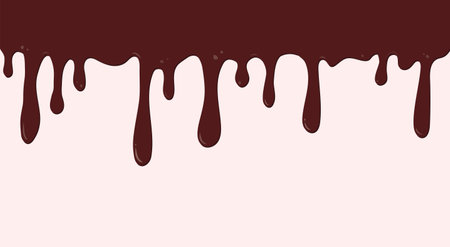 Dripping melted chocolate. Dripping liquid banner. Flowing chocolate isolated on white background. spilled liquid, leak, splash cocoa. Vector illustration.のイラスト素材
