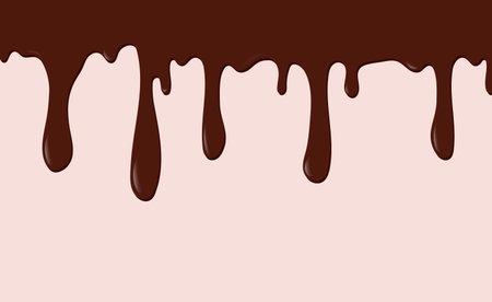 Dripping melted chocolate. Dripping liquid banner. Flowing chocolate isolated on white background. spilled liquid, leak, splash cocoa. Vector illustration.のイラスト素材