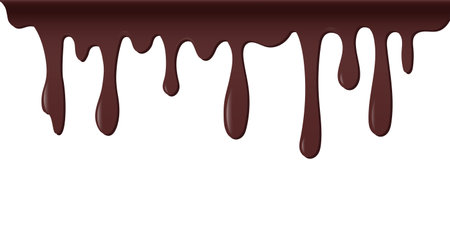 Dripping melted chocolate. Dripping liquid banner. Flowing chocolate isolated on white background. spilled liquid, leak, splash cocoa. Vector illustration.のイラスト素材