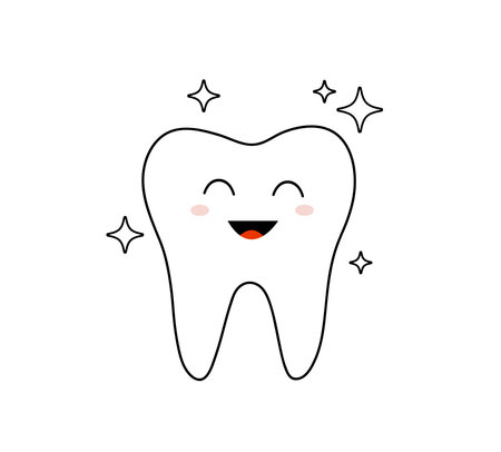 Smiling tooth. Tooth cute cartoon character. Clean and healthy tooth. Dental symbol. Vector illustrationのイラスト素材