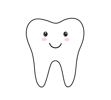 Smiling tooth. Tooth cute cartoon character. Clean and healthy tooth. Dental symbol. Vector illustrationのイラスト素材