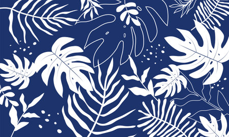 Tropical leaves background. Hand drawn leaves natural. Exotic plants seamless pattern.のイラスト素材