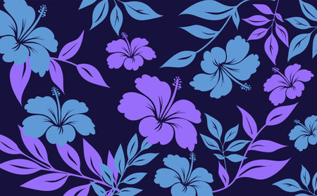 Hawaiian Seamless Pattern. Hibiscus flowers and leaves Pattern. Hawaiian Aloha Shirt. Design for fabric, textileのイラスト素材