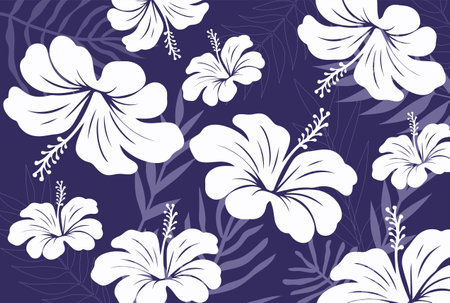 Hawaiian Seamless Pattern. Hibiscus flowers and leaves Pattern. Hawaiian Aloha Shirt. Design for fabric, textileのイラスト素材