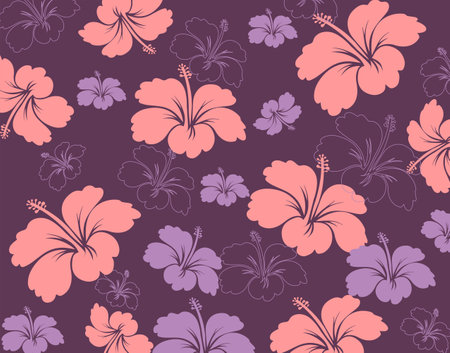 Hawaiian Seamless Pattern. Hibiscus flowers and leaves Pattern. Hawaiian Aloha Shirt. Design for fabric, textileのイラスト素材