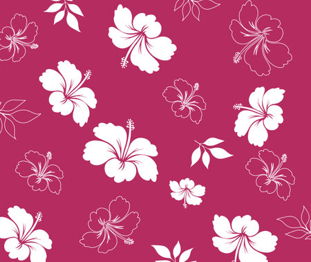 Hawaiian Seamless Pattern. Hibiscus flowers and leaves Pattern. Hawaiian Aloha Shirt. Design for fabric, textileのイラスト素材