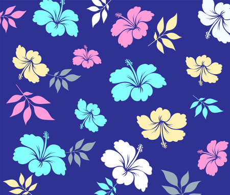 Hawaiian Seamless Pattern. Hibiscus flowers and leaves Pattern. Hawaiian Aloha Shirt. Design for fabric, textileのイラスト素材