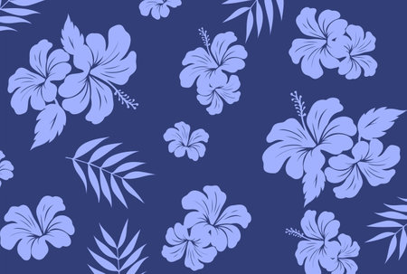 Hawaiian Seamless Pattern. Hibiscus flowers and Leaves Pattern. Hawaiian Aloha Shirt. fabric, textileのイラスト素材