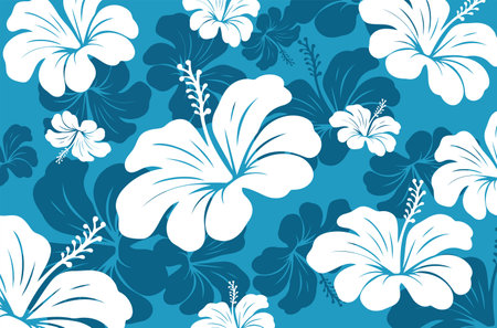 Hibiscus flowers and Leaves Pattern. Hawaiian Seamless Pattern. Hawaiian Aloha Shirt. fabric, textileのイラスト素材