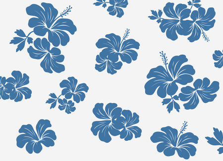 Hawaiian Seamless Pattern. Hibiscus flowers and Leaves Pattern. Hawaiian Aloha Shirt. fabric, textileのイラスト素材