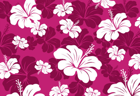 Hibiscus flowers and Leaves Pattern. Hawaiian Seamless Pattern. Hawaiian Aloha Shirt. fabric, textileのイラスト素材