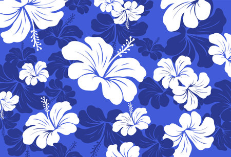 Hibiscus flowers and Leaves Pattern. Hawaiian Seamless Pattern. Hawaiian Aloha Shirt. fabric, textileのイラスト素材