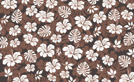 Hibiscus flowers and Leaves Pattern. Hawaiian Seamless Pattern. Hawaiian Aloha Shirt. fabric, textileのイラスト素材