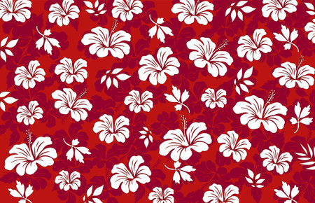 Hibiscus flowers and Leaves Pattern. Hawaiian Seamless Pattern. Hawaiian Aloha Shirt. fabric, textileのイラスト素材