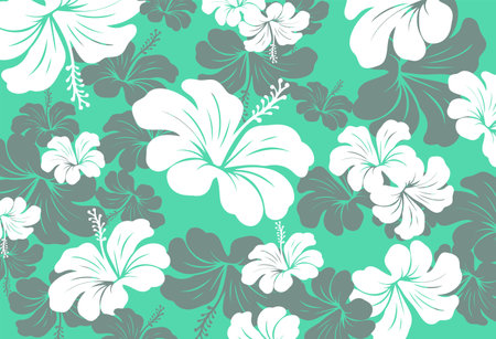 Hibiscus flowers and Leaves Pattern. Hawaiian Seamless Pattern. Hawaiian Aloha Shirt. fabric, textileのイラスト素材