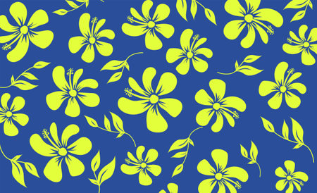 Hibiscus flowers Pattern. Hawaiian Seamless Pattern. Tropical flowers and Leaves. Aloha Shirt, fabric, textileのイラスト素材