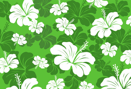 Hibiscus flowers Pattern. Hawaiian Seamless Pattern. Tropical flowers and Leaves. Aloha Shirt, fabric, textileのイラスト素材