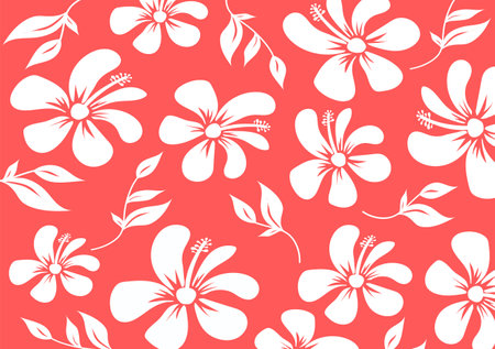 Hibiscus flowers Pattern. Hawaiian Seamless Pattern. Tropical flowers and Leaves. Aloha Shirt, fabric, textileのイラスト素材