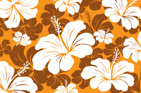 Hibiscus flowers Pattern. Hawaiian Seamless Pattern. Tropical flowers and Leaves. Aloha Shirt, fabric, textileのイラスト素材