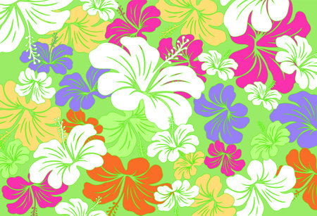 Hibiscus flowers Pattern. Hawaiian Seamless Pattern. Tropical flowers and Leaves. Aloha Shirt, fabric, textileのイラスト素材