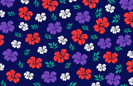 Hibiscus flowers Pattern. Hawaiian Seamless Pattern. Tropical flowers and Leaves. Aloha Shirt, fabric, textileのイラスト素材