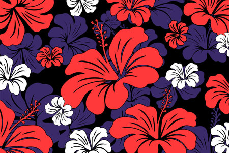 Hibiscus flowers Pattern. Hawaiian Seamless Pattern. Tropical flowers and Leaves. Aloha Shirt, fabric, textileのイラスト素材