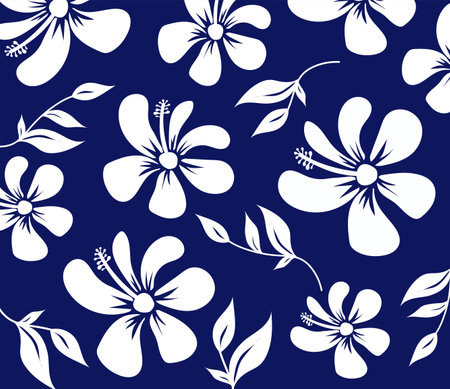 Hibiscus flowers Pattern. Hawaiian Seamless Pattern. Tropical flowers and Leaves. Aloha Shirt, fabric, textileのイラスト素材