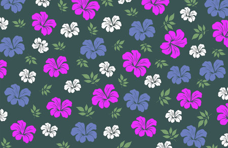 Hibiscus flowers Pattern. Hawaiian Seamless Pattern. Tropical flowers and Leaves. Aloha Shirt, fabric, textileのイラスト素材