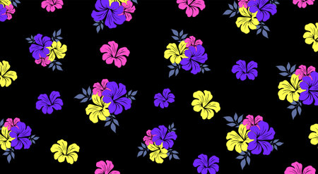 Hibiscus flowers Pattern. Hawaiian Seamless Pattern. Tropical flowers and Leaves.のイラスト素材