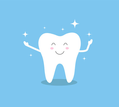 Smiling tooth. Tooth cute cartoon character. Clean and healthy tooth. Dentalのイラスト素材
