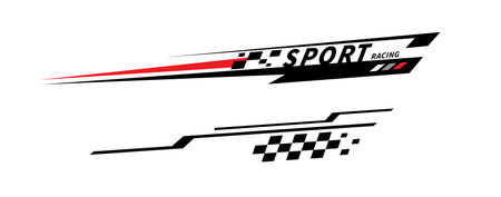 Sport car stripe stickers. Racing stripes. Checkered flag. Stickers car decal.のイラスト素材