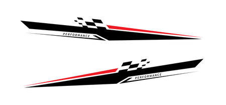 Sport car stripe stickers. Racing stripes. Checkered flag. Stickers car decal.のイラスト素材