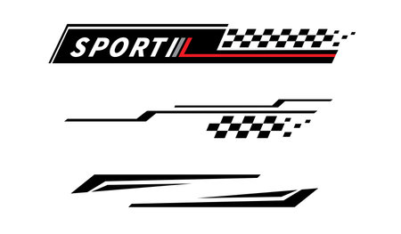 Sport car stripe stickers. Racing stripes. Checkered flag. Stickers car decal.のイラスト素材