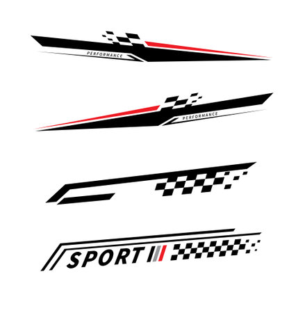 Sport car stripe stickers. Race flag. Checkered flag. Racing stripes. Stickers car decal.のイラスト素材