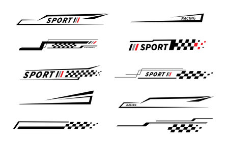 Sport car stripe stickers. Race flag. Checkered flag. Racing stripes. Stickers car decal.のイラスト素材